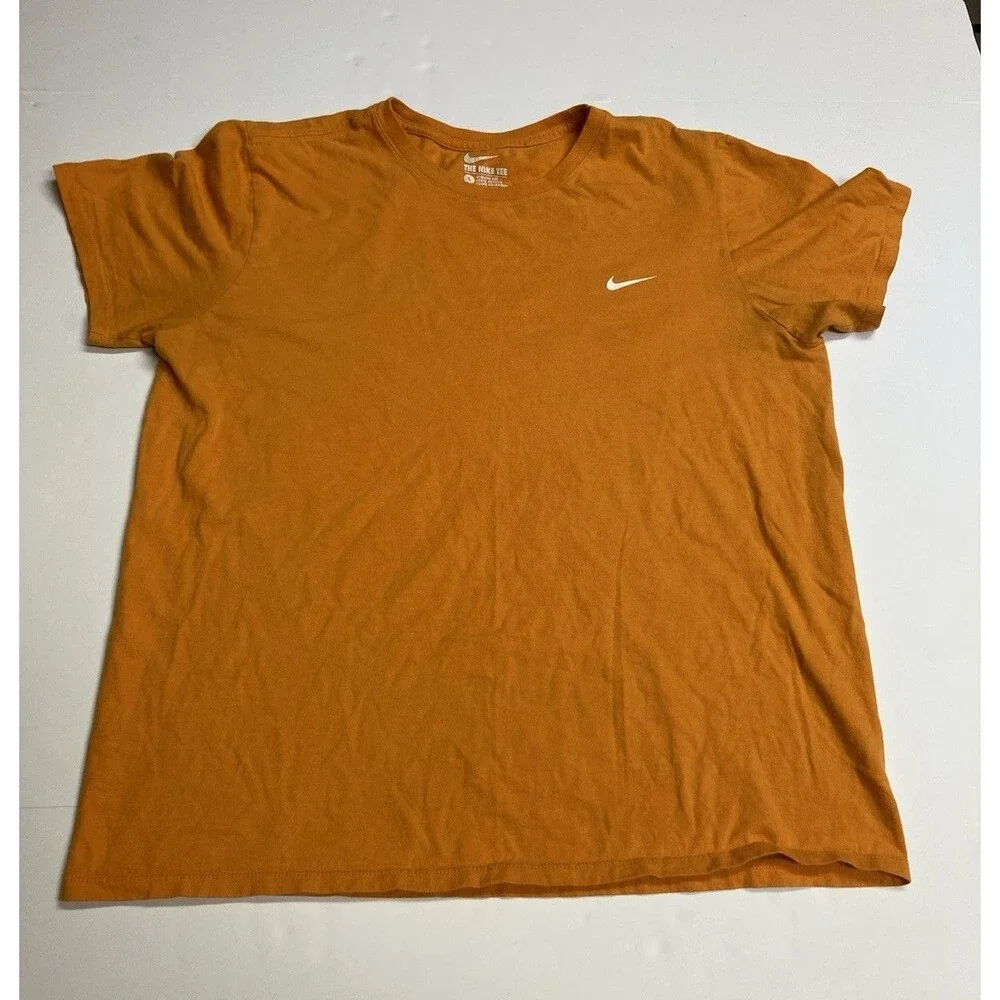 Nike The Nike Tee Men's L Orange Solid Athletic Fit Crew Neck Short Sleeve Tee